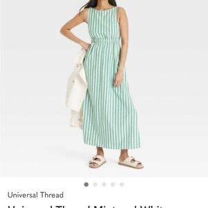 Universal Thread Mint and White Striped Sleeveless Maxi Dress
